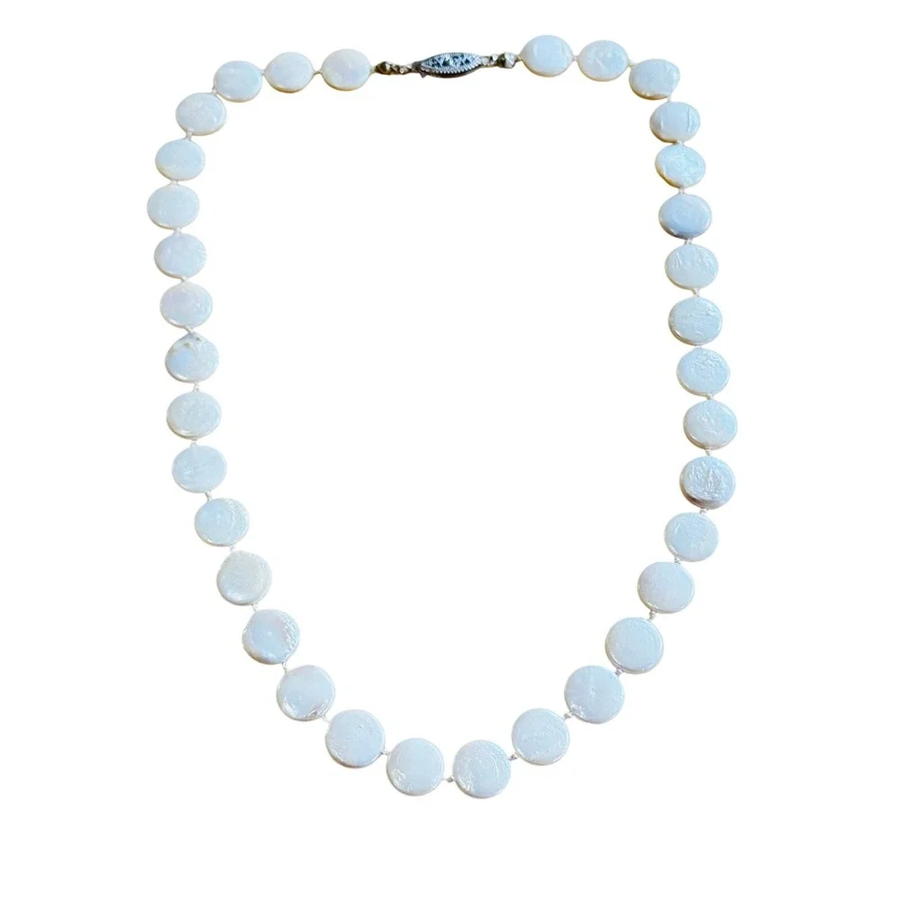VTG Freshwater Coin Baroque Pearl Beaded Choker Necklace Sterling SIlver 925 18